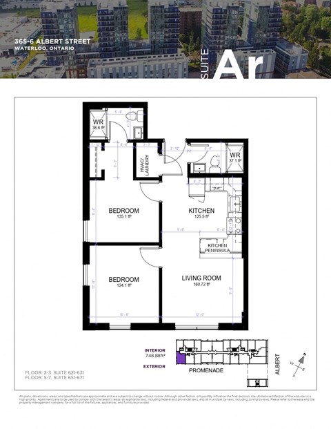 Floor plan for 2 beds, 2 baths, 1108 sqft